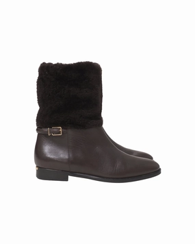 Burberry Shearling-Cuff Boots in Brown Leather Womens Boots clearance deals