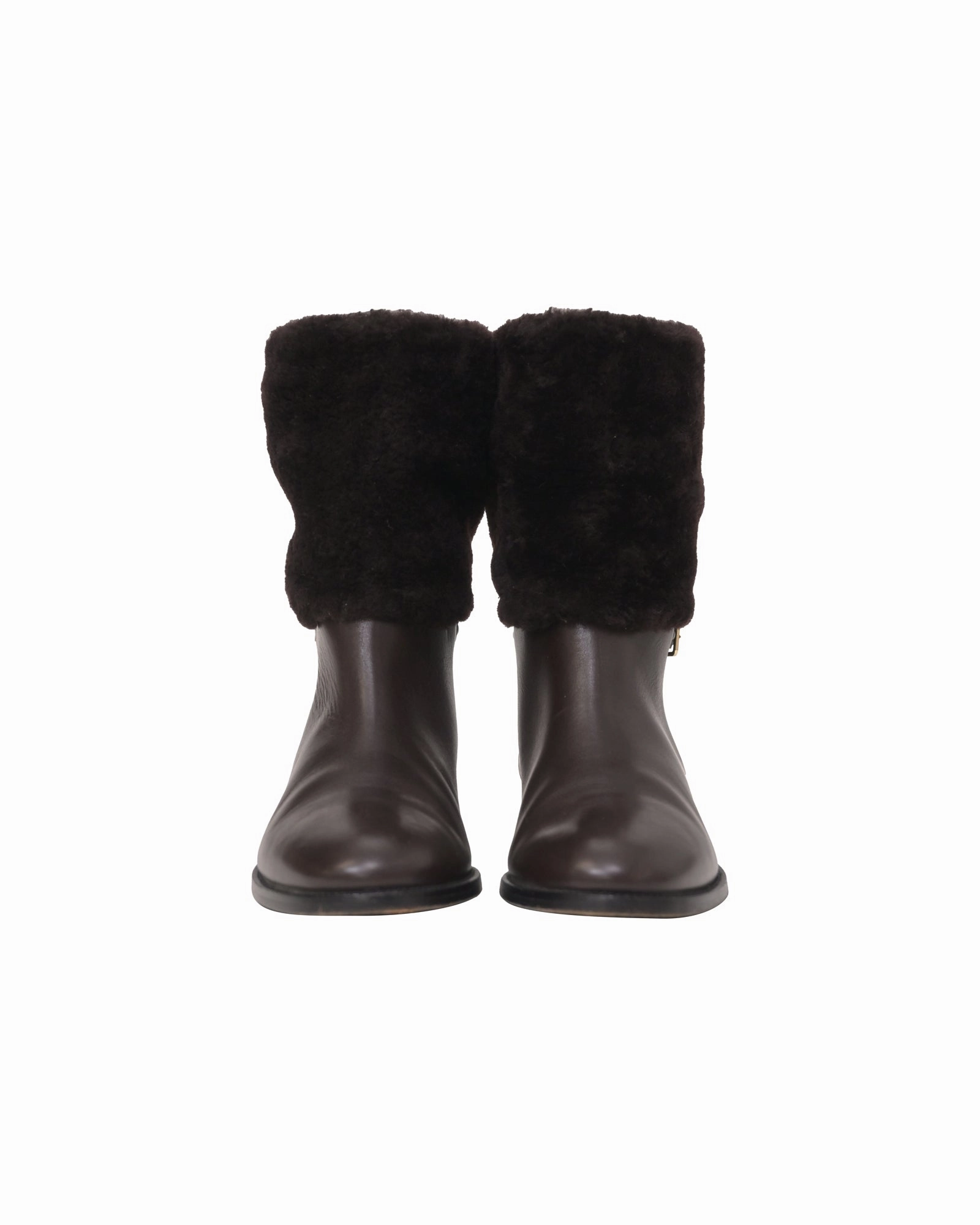 Burberry Shearling-Cuff Boots in Brown Leather