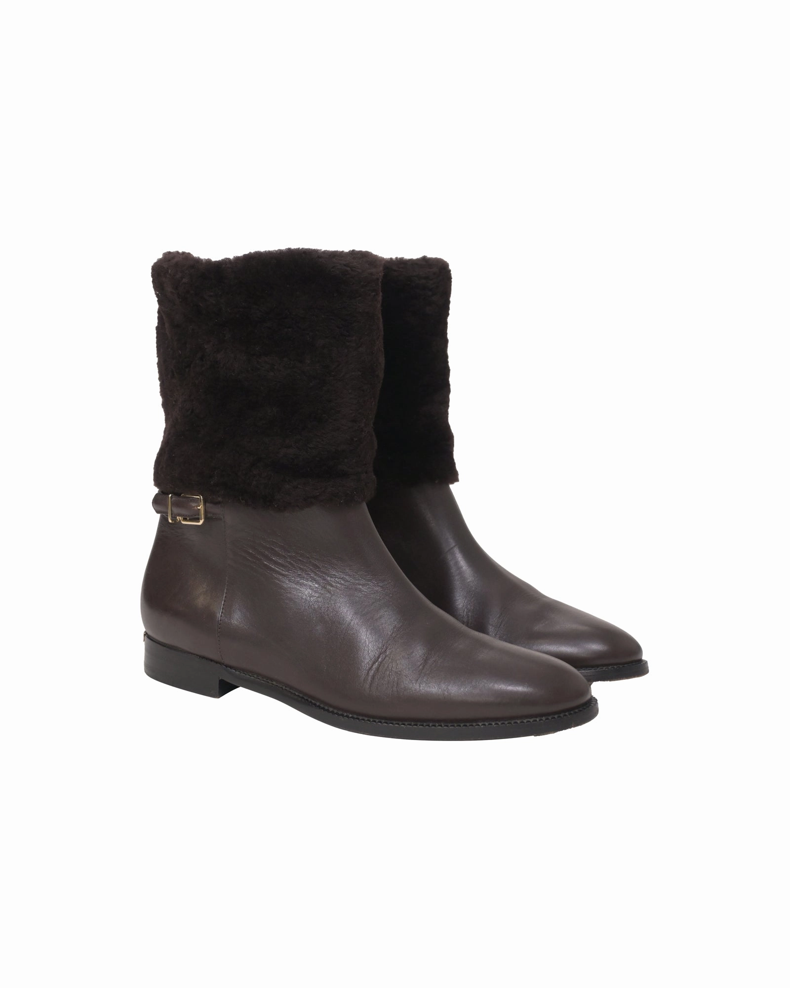 Burberry Shearling-Cuff Boots in Brown Leather