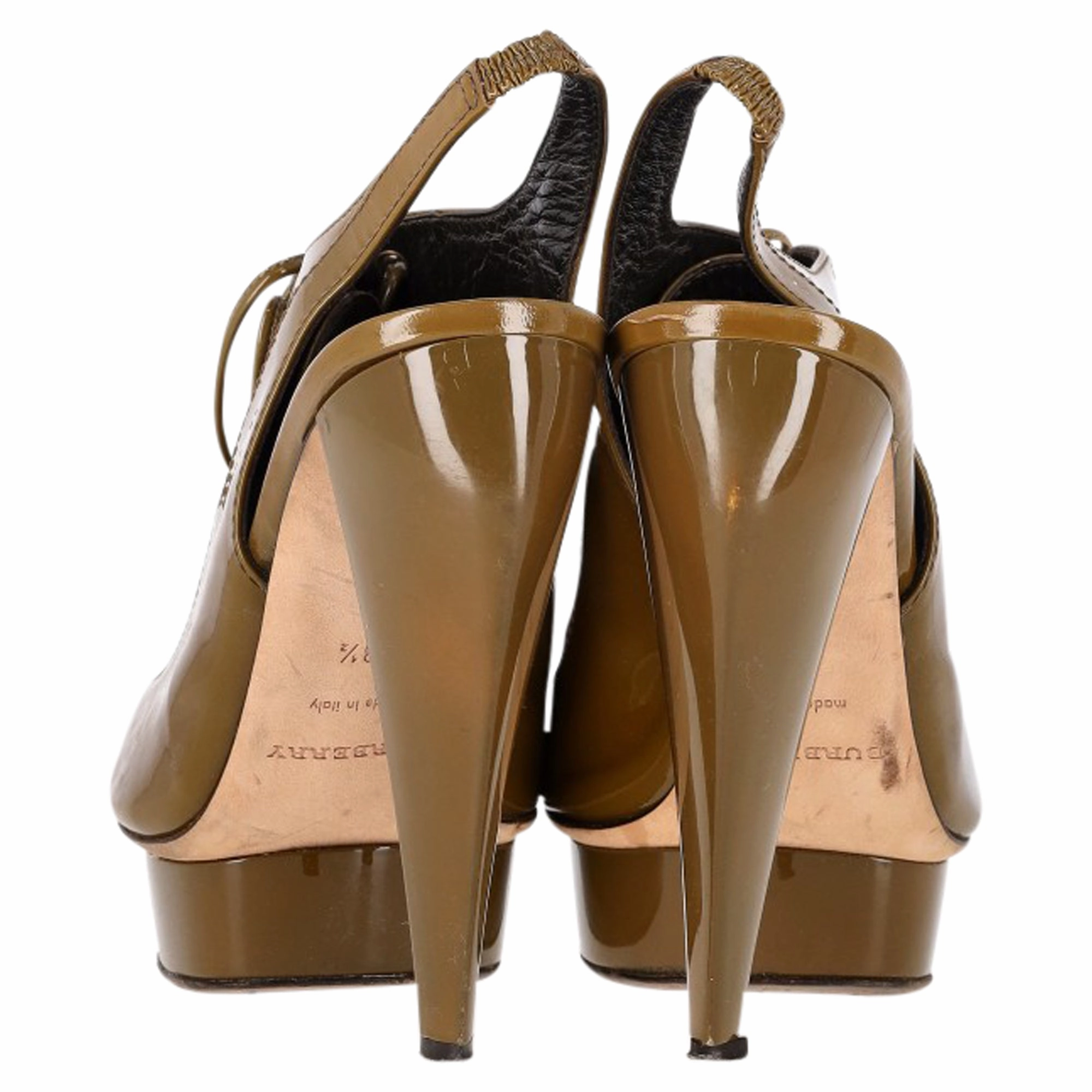 Burberry Slingback Heels in Olive Patent Leather