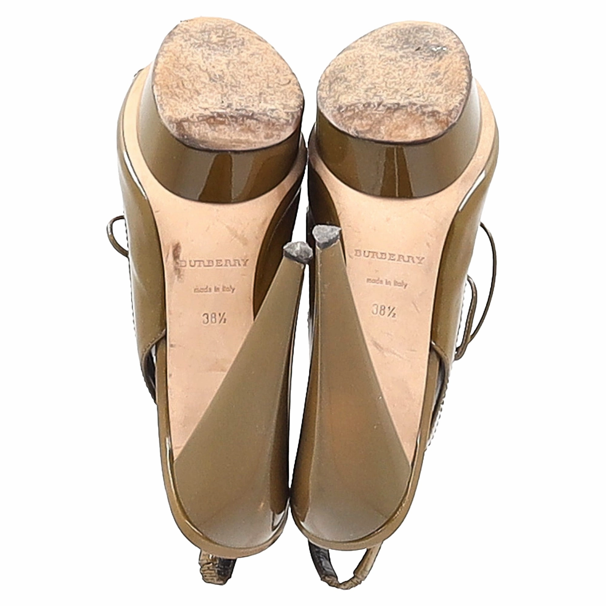 Burberry Slingback Heels in Olive Patent Leather