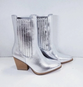 Cali Metallic Block Heel Boots In Silver Promo on Womens Fashionable Boots