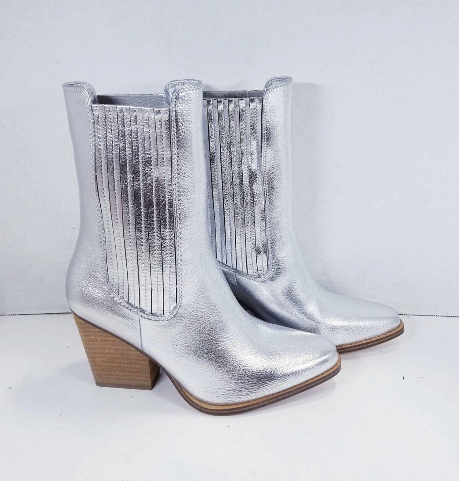 Cali Metallic Block Heel Boots In Silver Promo on Womens Fashionable Boots