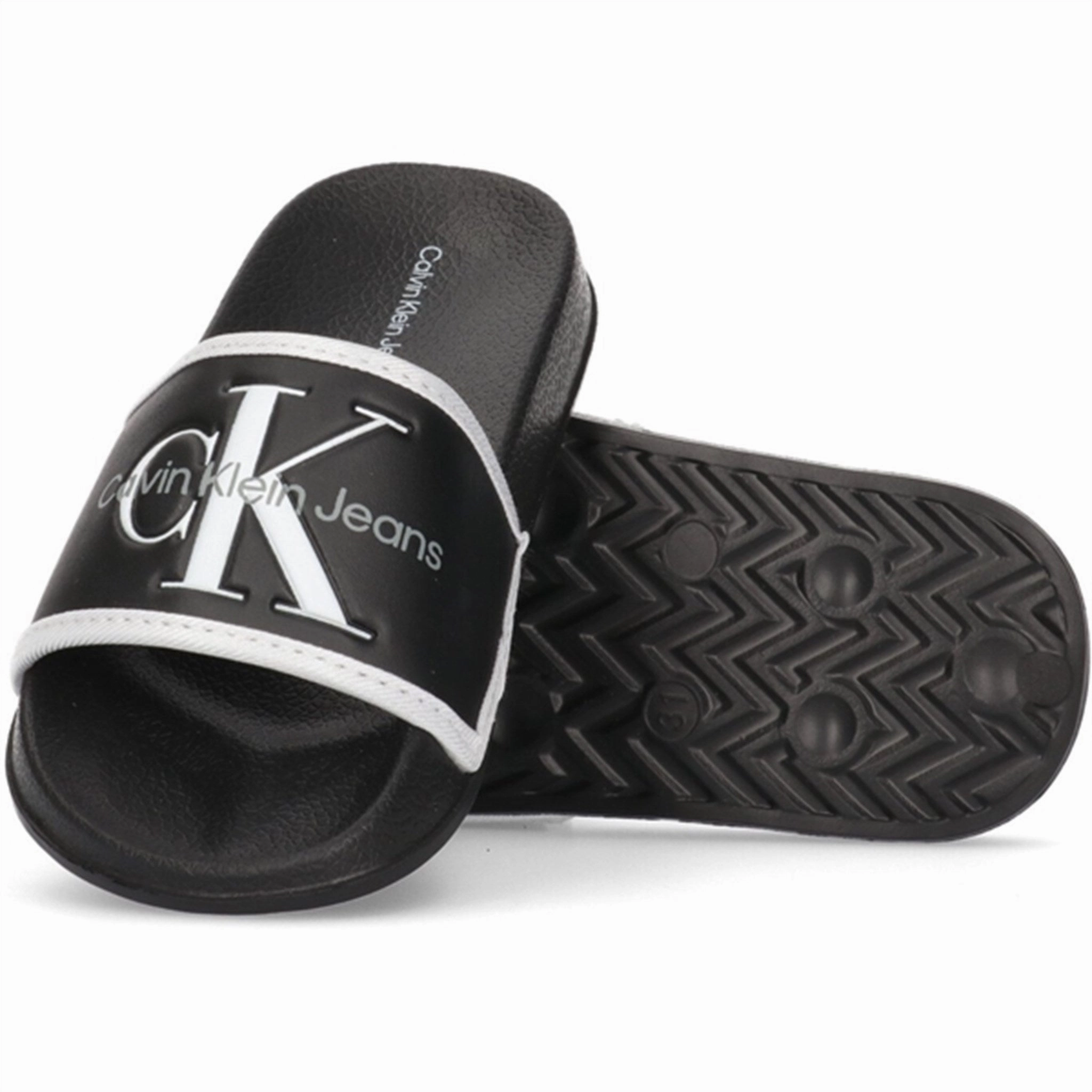 Calvin Klein Logo Pool Slide Black/White Flip-Flops for Kids sale