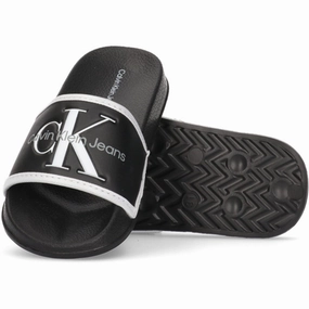 Calvin Klein Logo Pool Slide Black/White Water Sandals for Kids discount