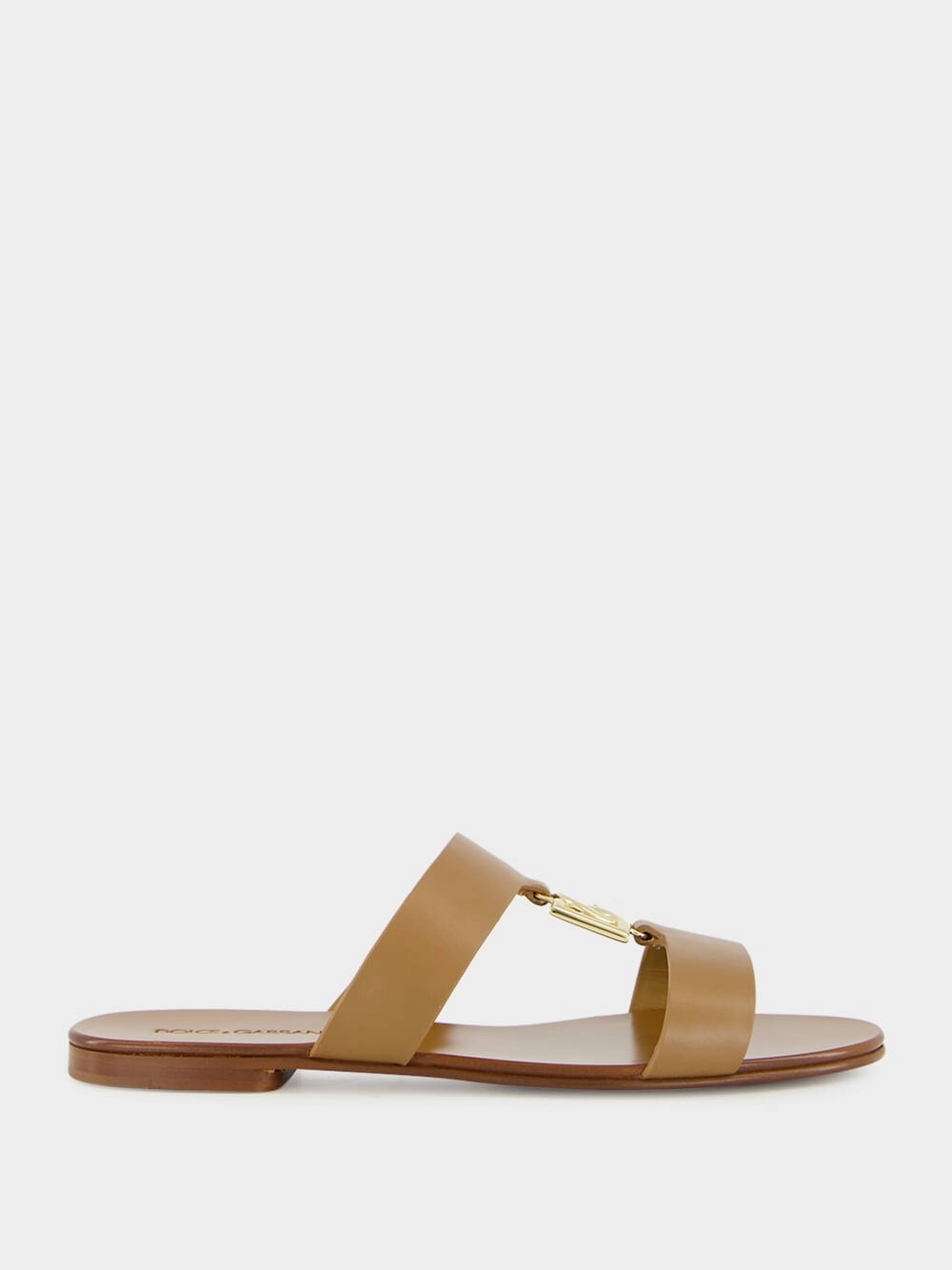 Caramel Calfskin DG Logo Sliders Womens Sandals mega clearance