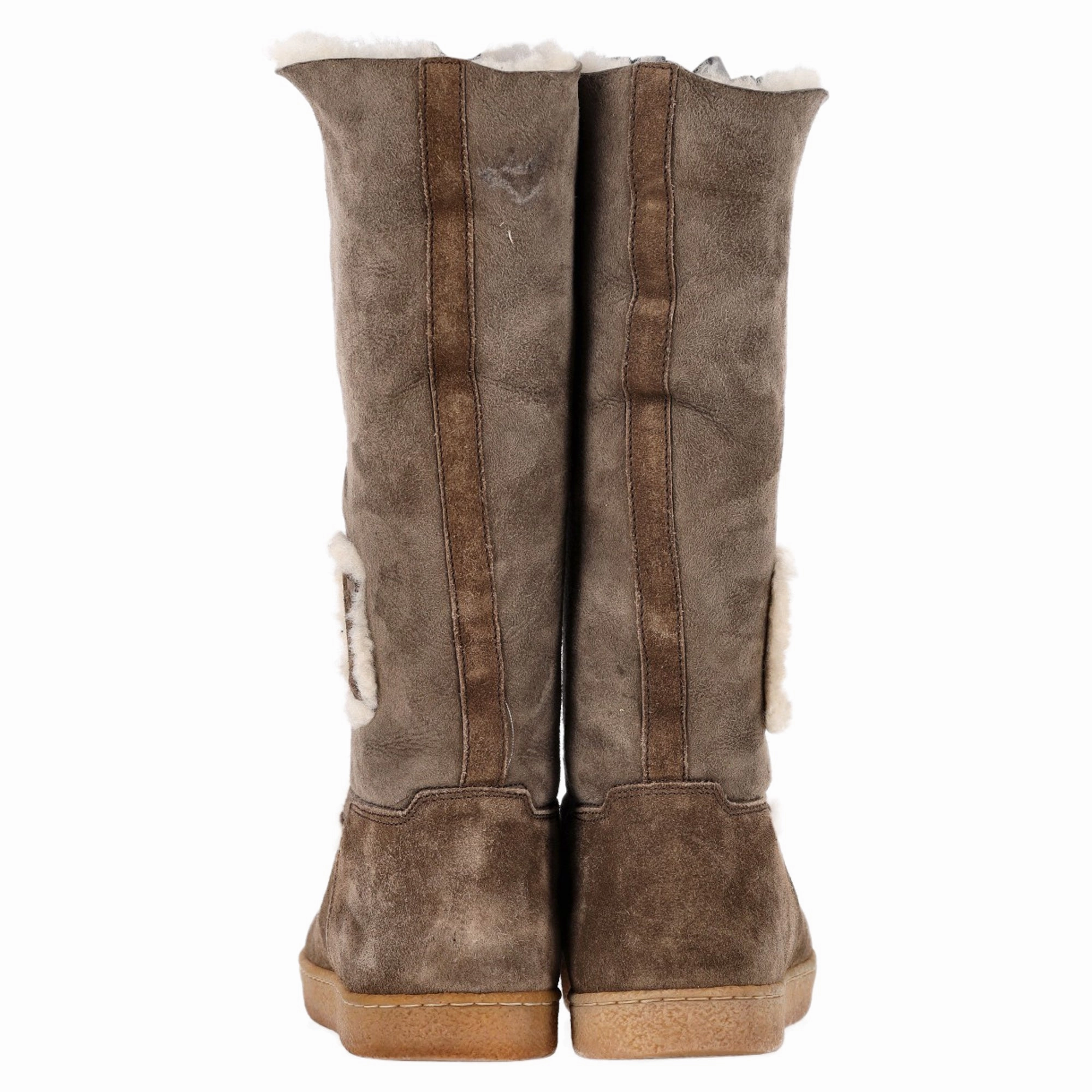 Chanel Fur-Lined Snow Boots in Brown Suede