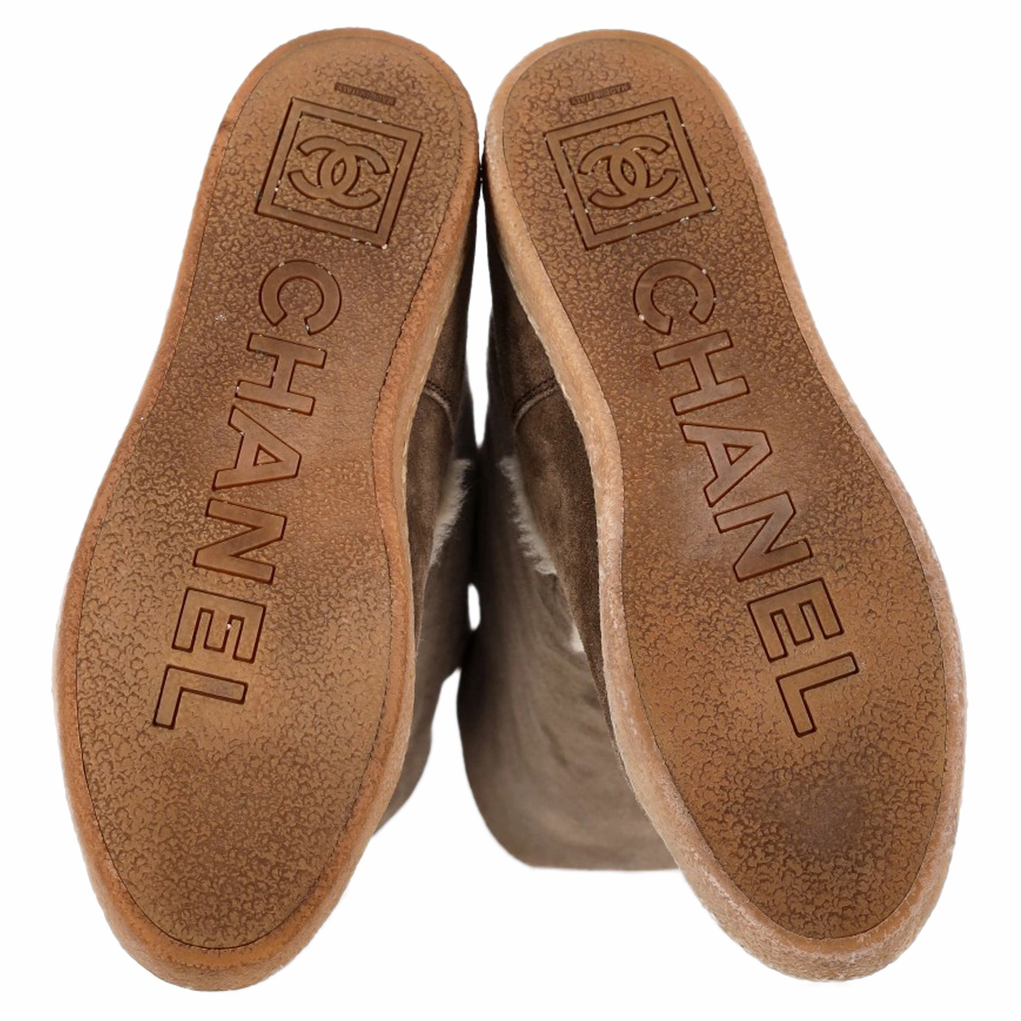 Chanel Fur-Lined Snow Boots in Brown Suede