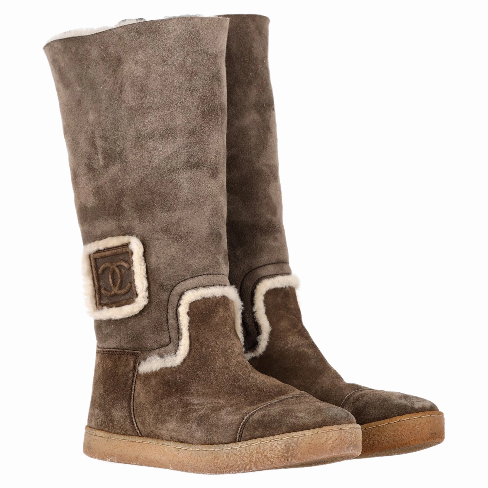 Chanel Fur-Lined Snow Boots in Brown Suede