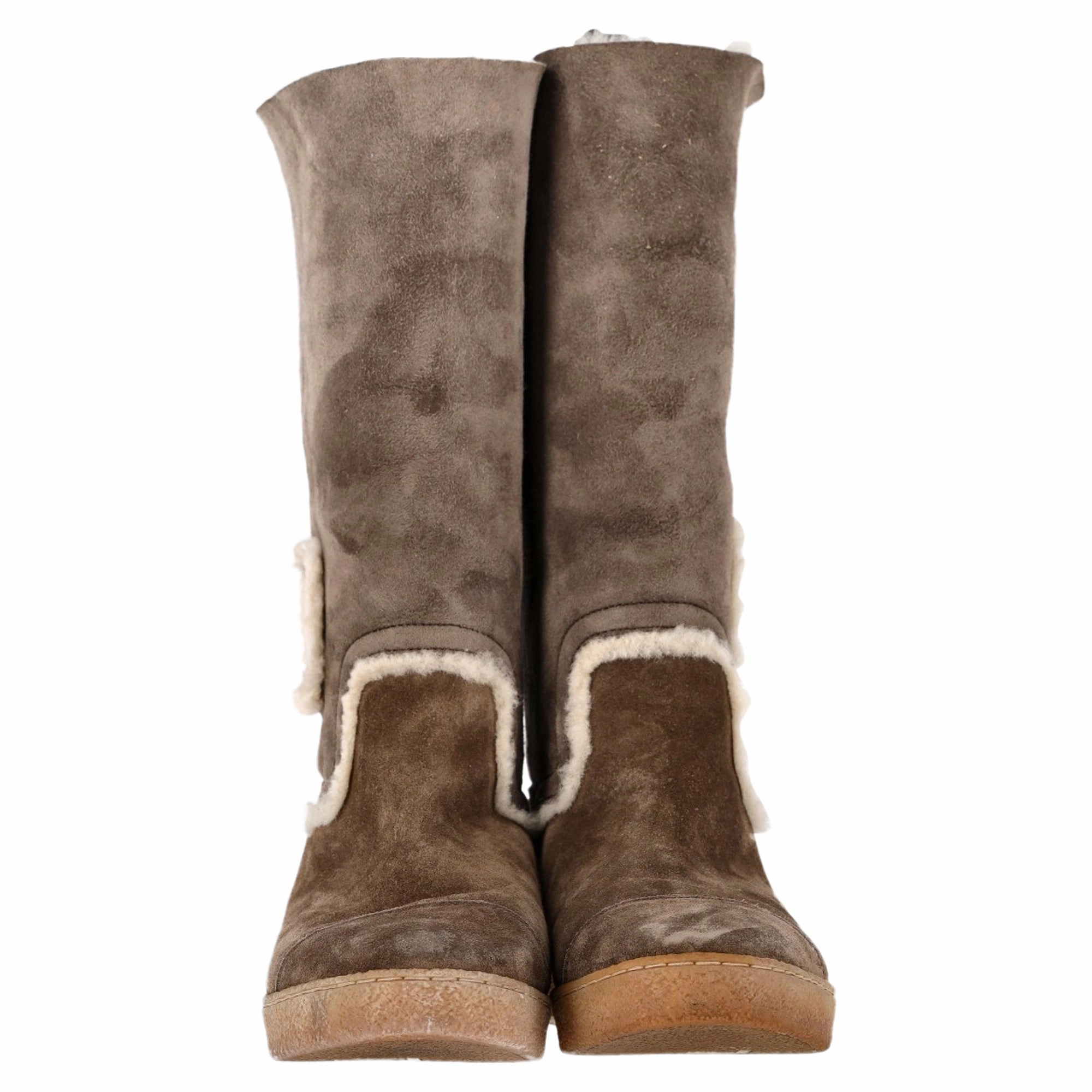 Chanel Fur-Lined Snow Boots in Brown Suede