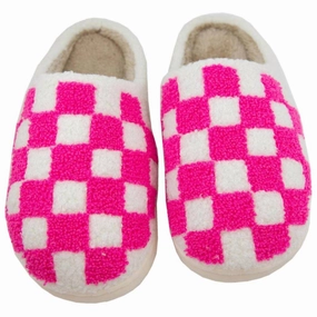 Checkered Pattern Slippers In Pink Womens Slippers at low price