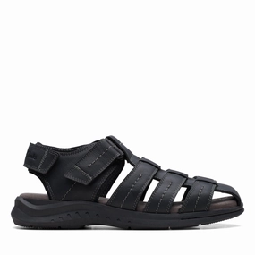 Clarks Walkford Fish in Black Leather Discount Mens Beach Sandals