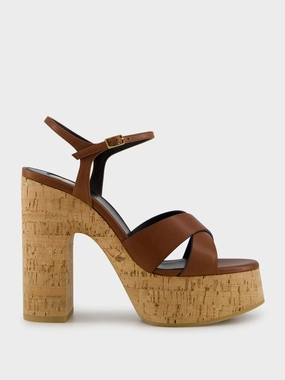 Cognac Bianca Platform Sandals in Smooth Leather Womens Sandals mega clearance