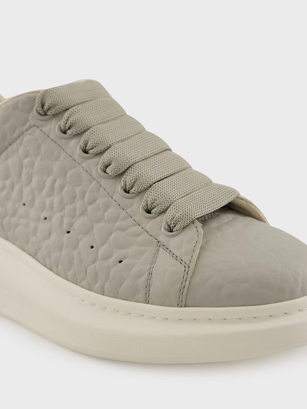 Cool Grey Grain Leather Low-Top Sneakers