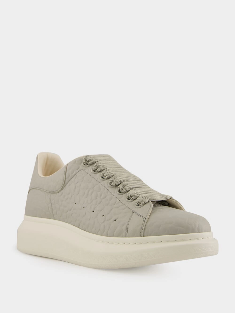 Cool Grey Grain Leather Low-Top Sneakers