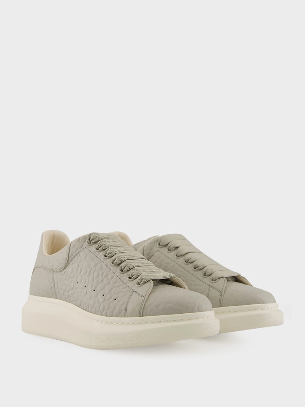 Cool Grey Grain Leather Low-Top Sneakers
