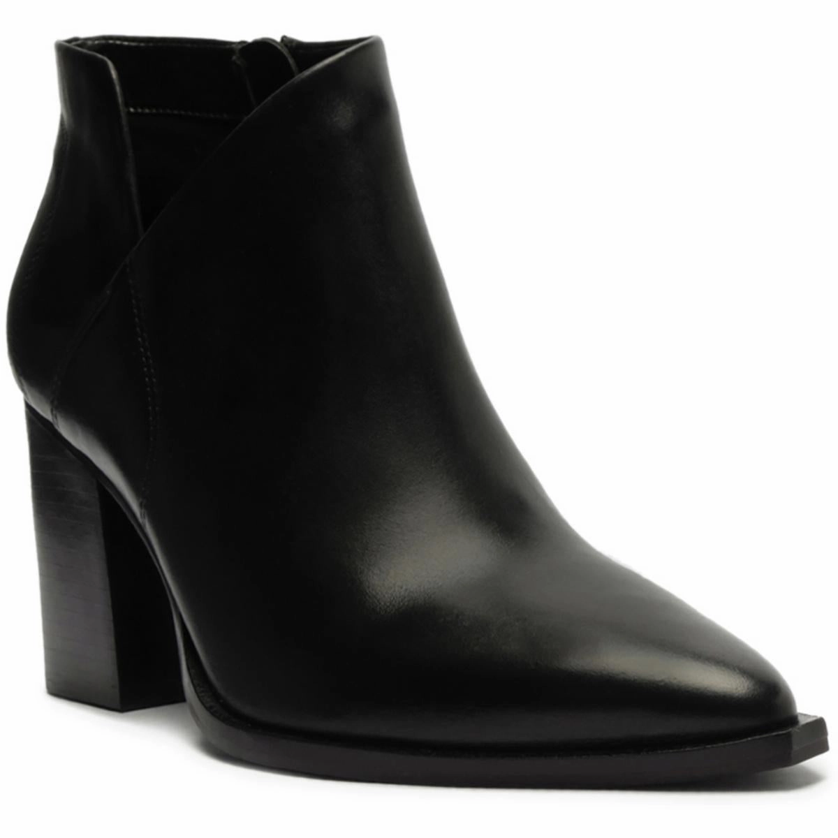 Cora Womens Leather Block Heel Mid-Calf Boots
