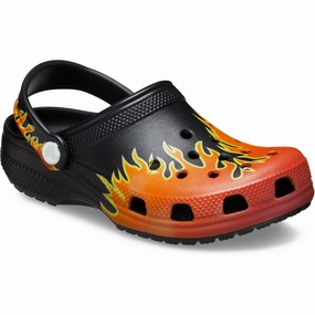 Crocs Black/Multi Classic Flames Clog Kids Closed Toe Sandals promo