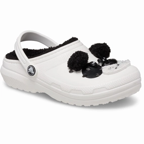 Crocs Chalk/Black Classic Lined IAM Panda Bear Clog T Kids Closed Toe Sandals promo