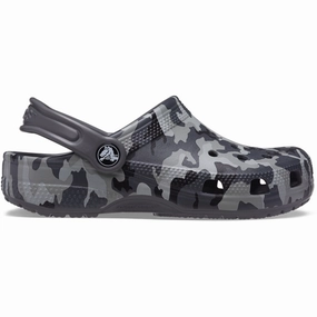 Crocs Classic Camo Clog Black/Grey Kids Closed Toe Sandals promo