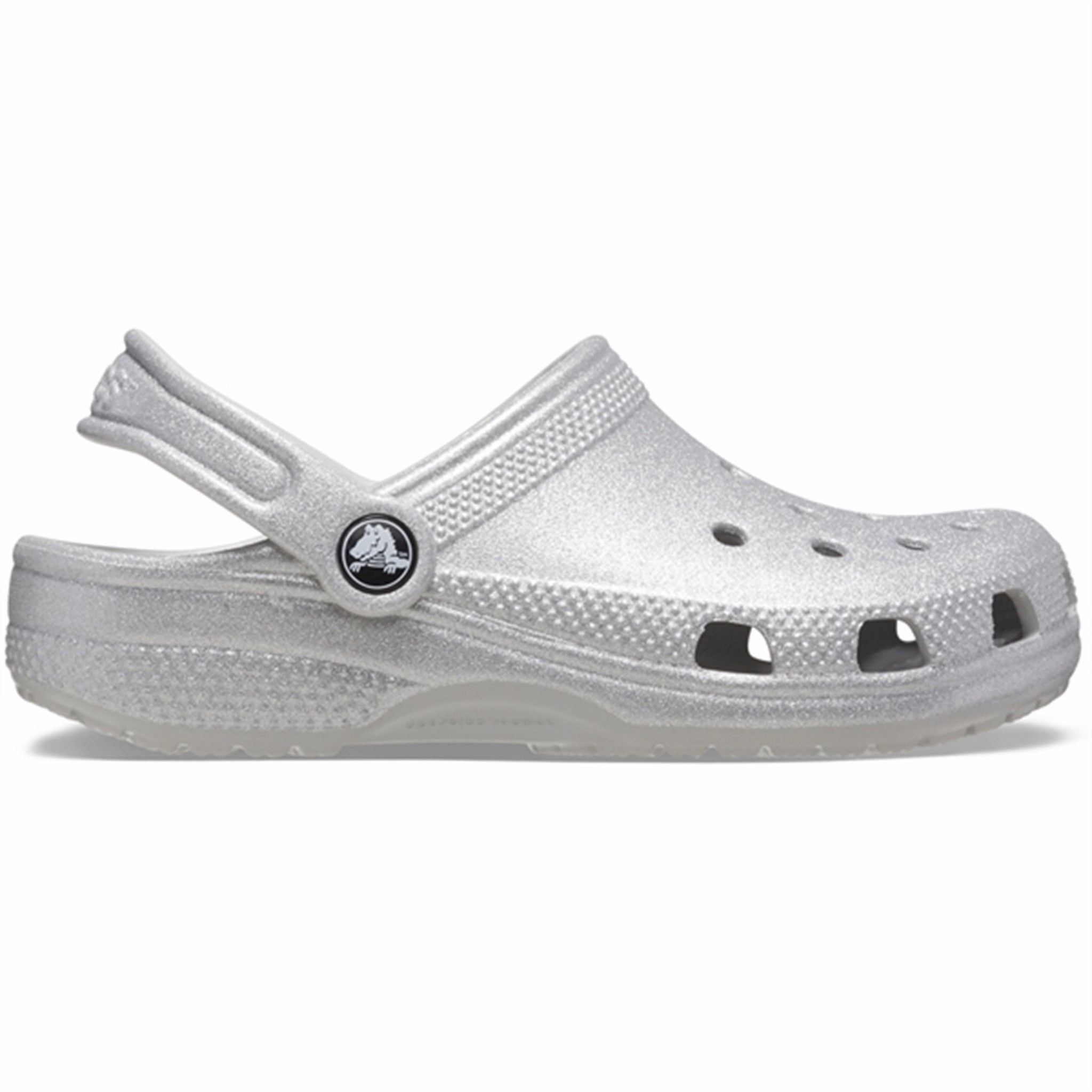 Crocs Classic Glitter Clog Silver Glitter Kids Closed Toe Sandals promo