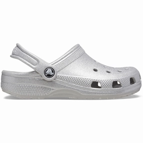 Crocs Classic Glitter Clog Silver Glitter Kids Closed Toe Sandals promo