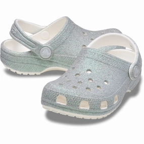 Crocs White Classic Iridescent Glitter Gloc Kids Closed Toe Sandals promo