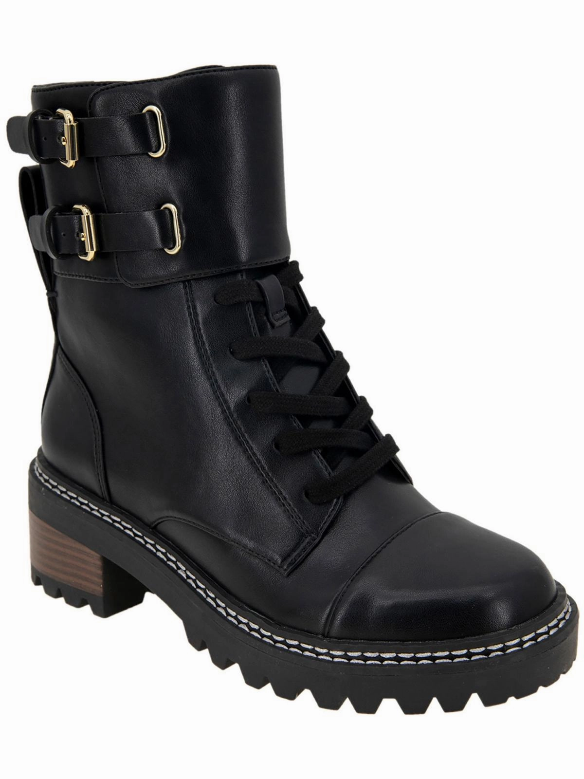 CURTIS Womens Faux Leather Lugged Sole Combat & Lace-Up Boots Cheap Womens Leather Boots