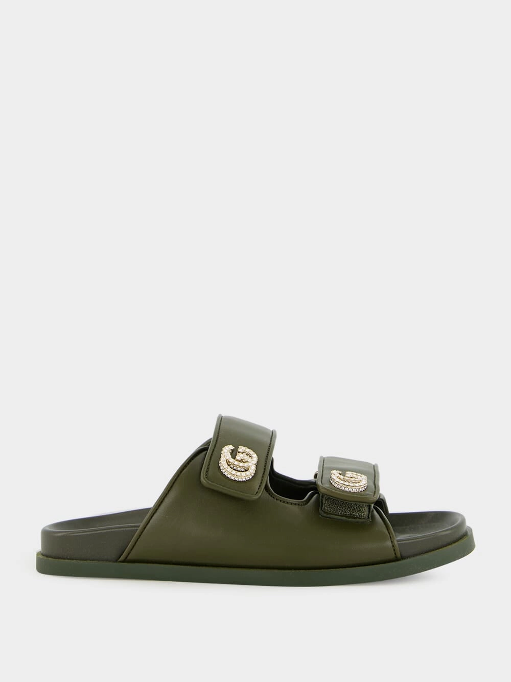 Dark Green Leather Sandals with Crystals Womens Sandals mega clearance