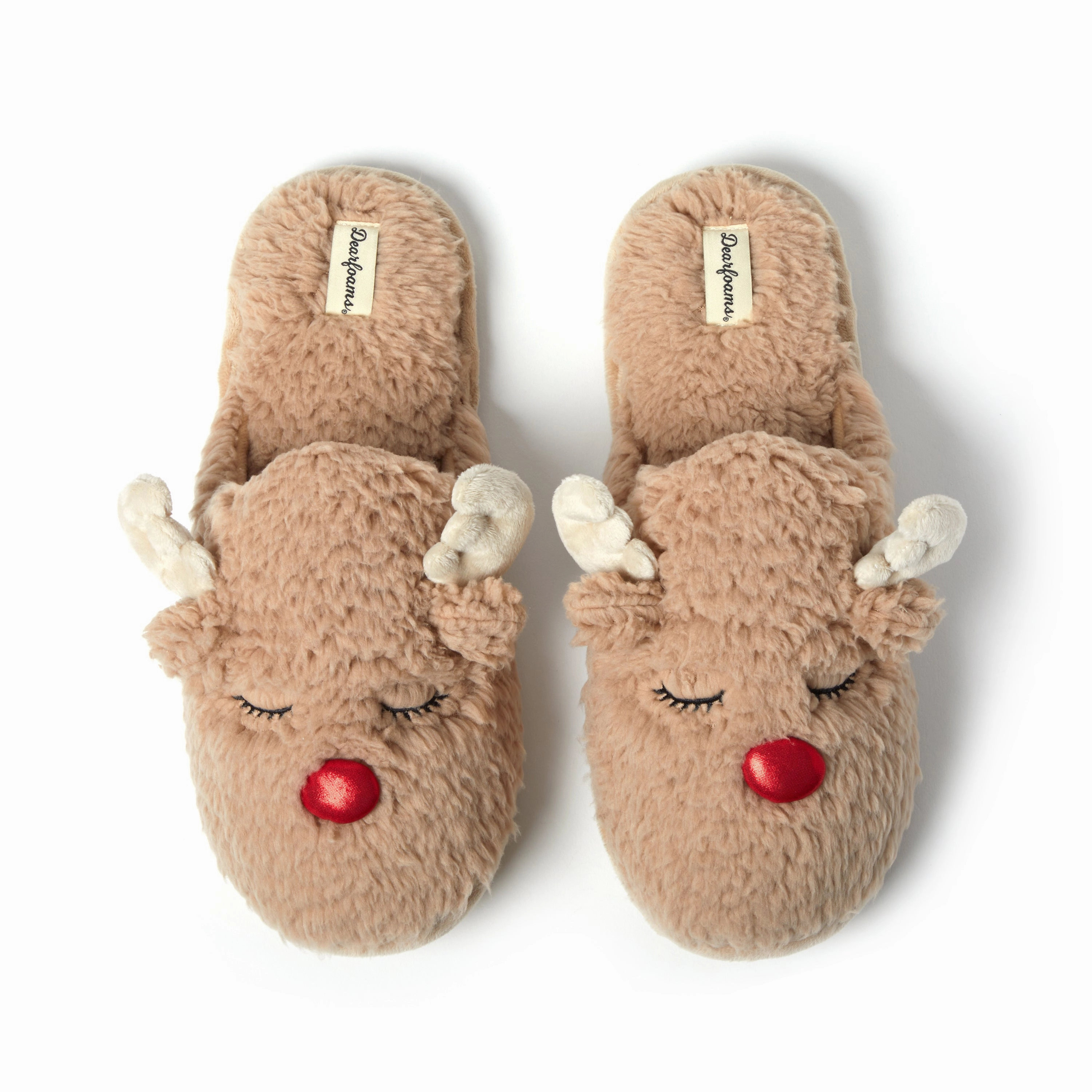 Dearfoams Men's Holiday Novelty Christmas Reindeer Scuff Slipper Mens Slippers clearance sale