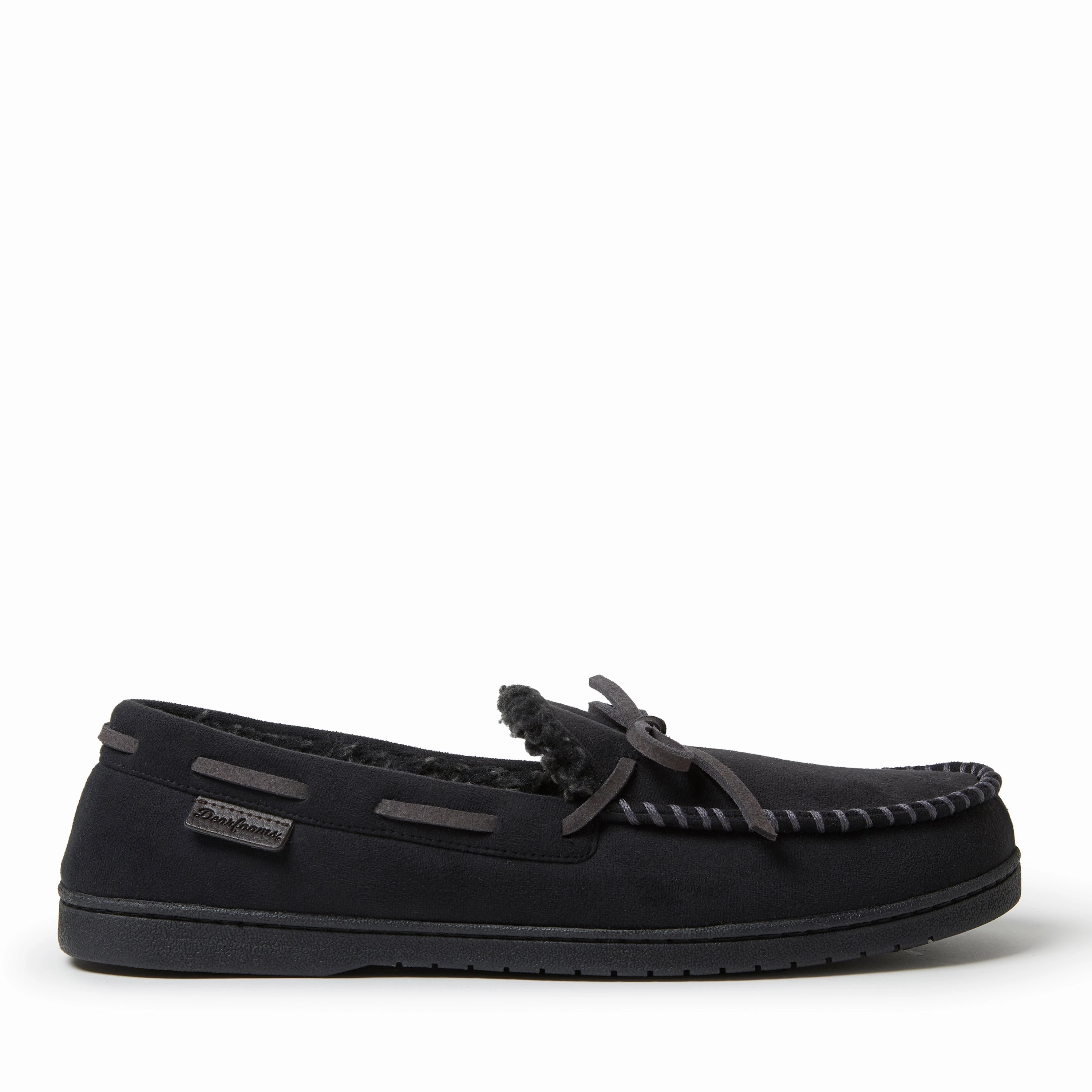 Dearfoams Men's Toby Microsuede Moccasin Slippers with Tie