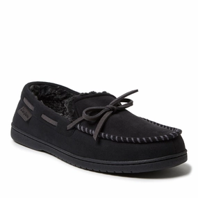 Dearfoams Men's Toby Microsuede Moccasin Slippers with Tie Mens Slippers clearance sale