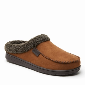 Dearfoams Mens Brendan Microsuede Moc Toe Clog with Whipstitch Mens Slippers clearance sale