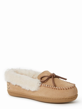 Dearfoams Women's Bethany Genuine Suede Moccasin Cozy Womens Slippers discount