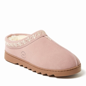 Dearfoams Women's Doreen Genuine Suede Clog Slipper With Embroidery Cozy Womens Slippers discount
