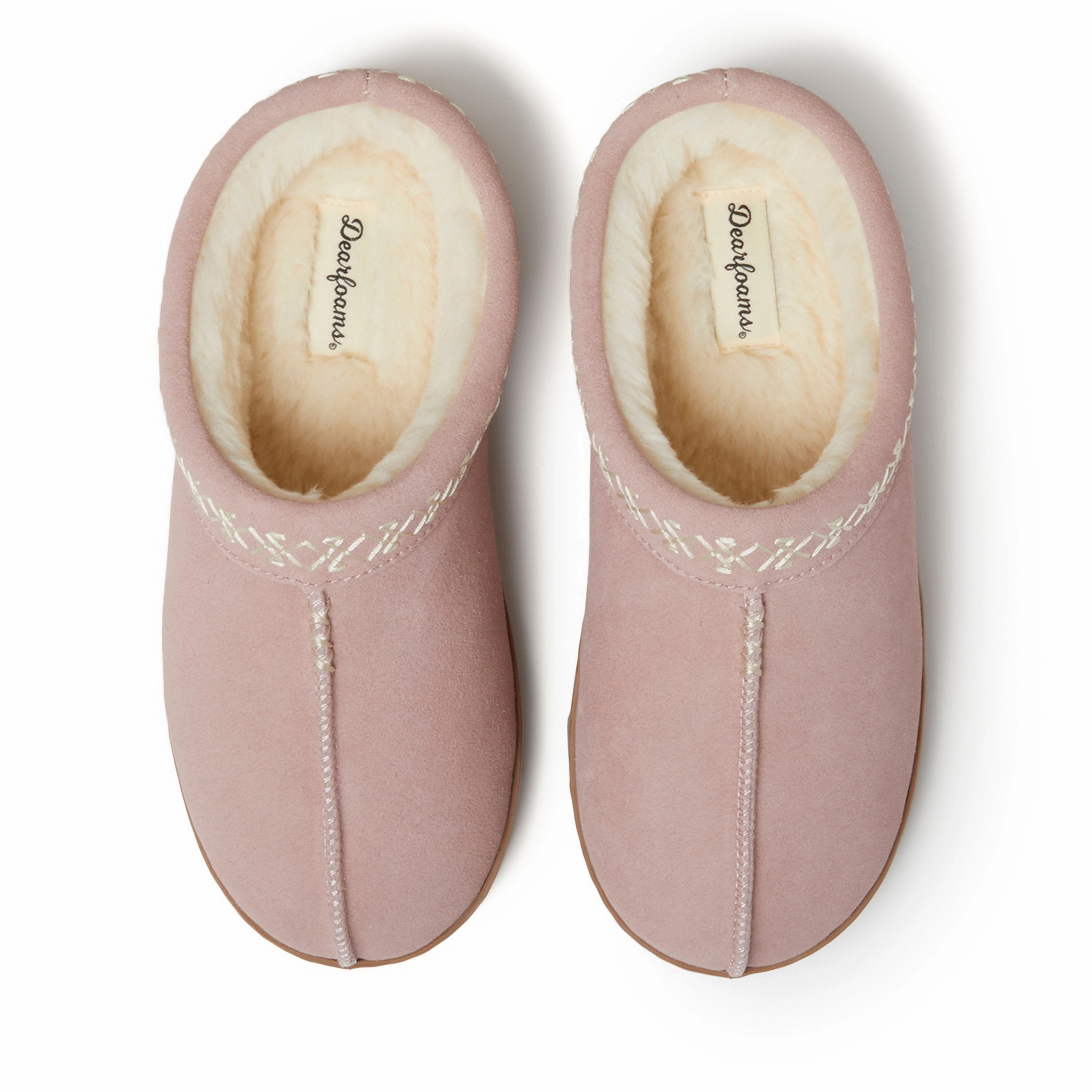 Dearfoams Women's Doreen Genuine Suede Clog Slipper With Embroidery