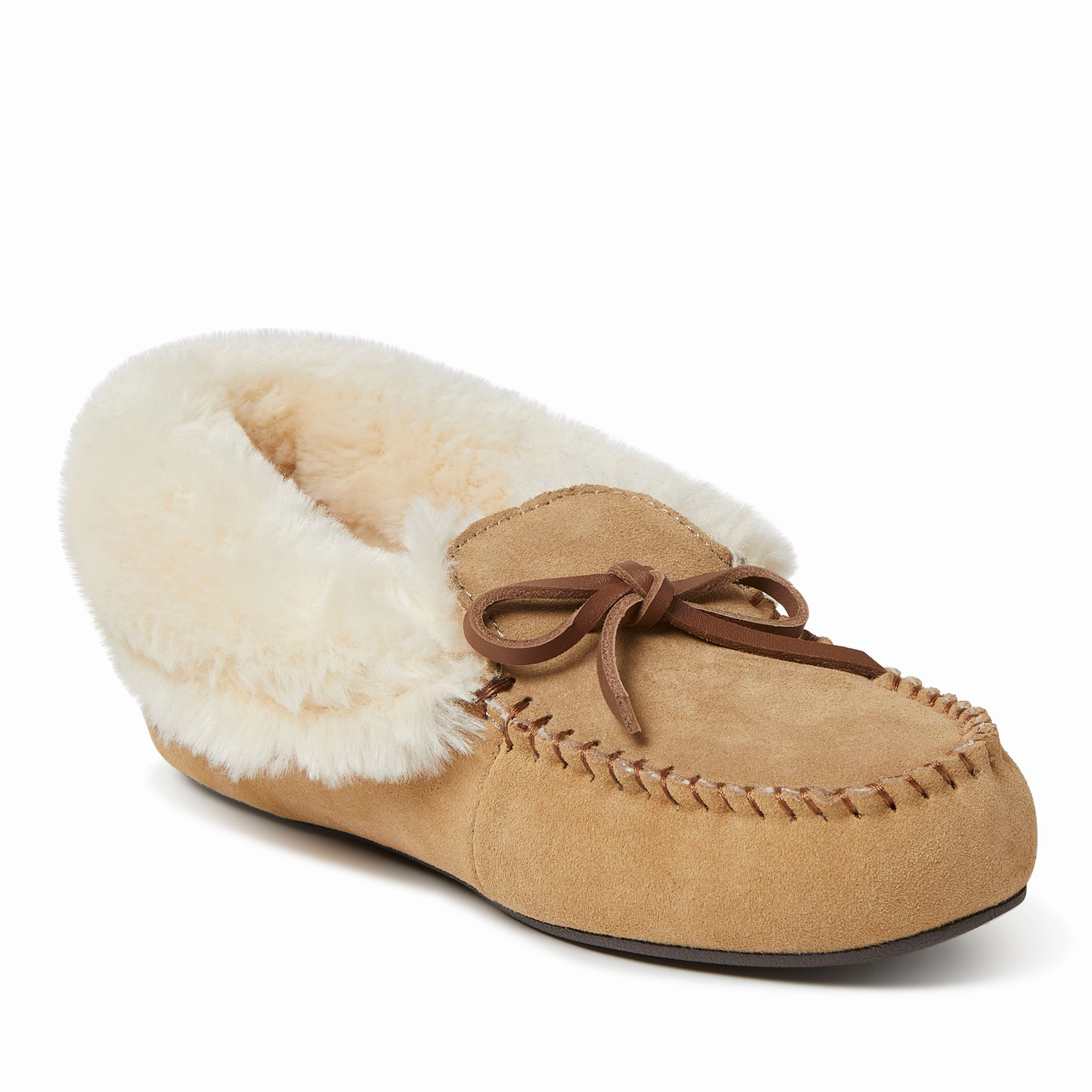 Dearfoams Women's Genuine Suede Foldover Moc with Tie