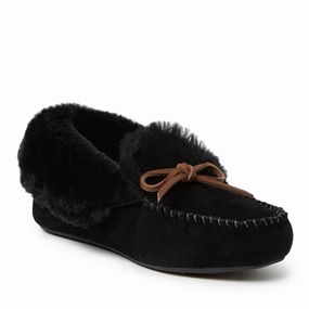 Dearfoams Women's Genuine Suede Foldover Moc with Tie Cozy Womens Slippers discount