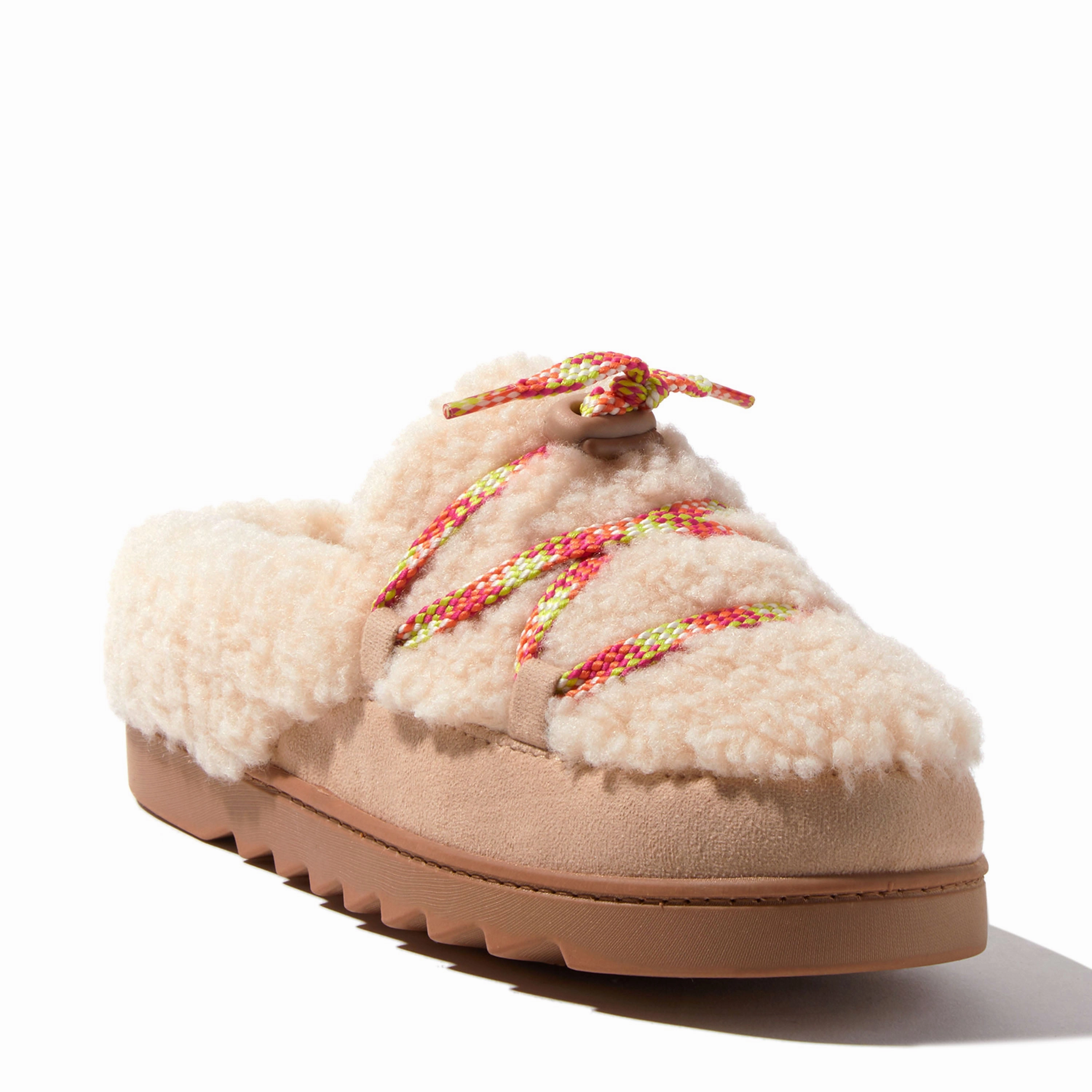 Dearfoams Women's Giselle Lace Up Teddy Clog Slipper