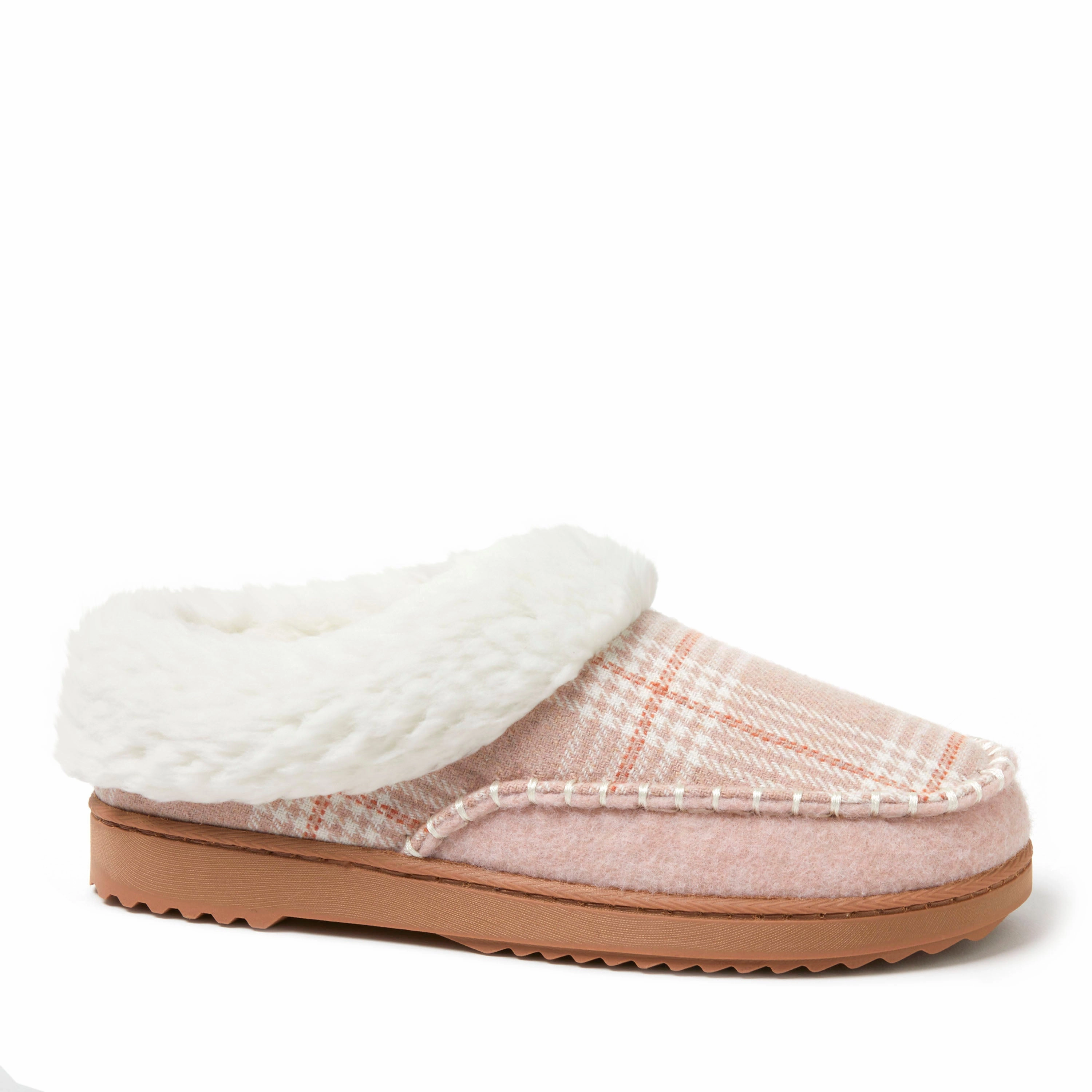 Dearfoams Women's Nyla Felted Plaid Moccasin Toe Clog Slipper