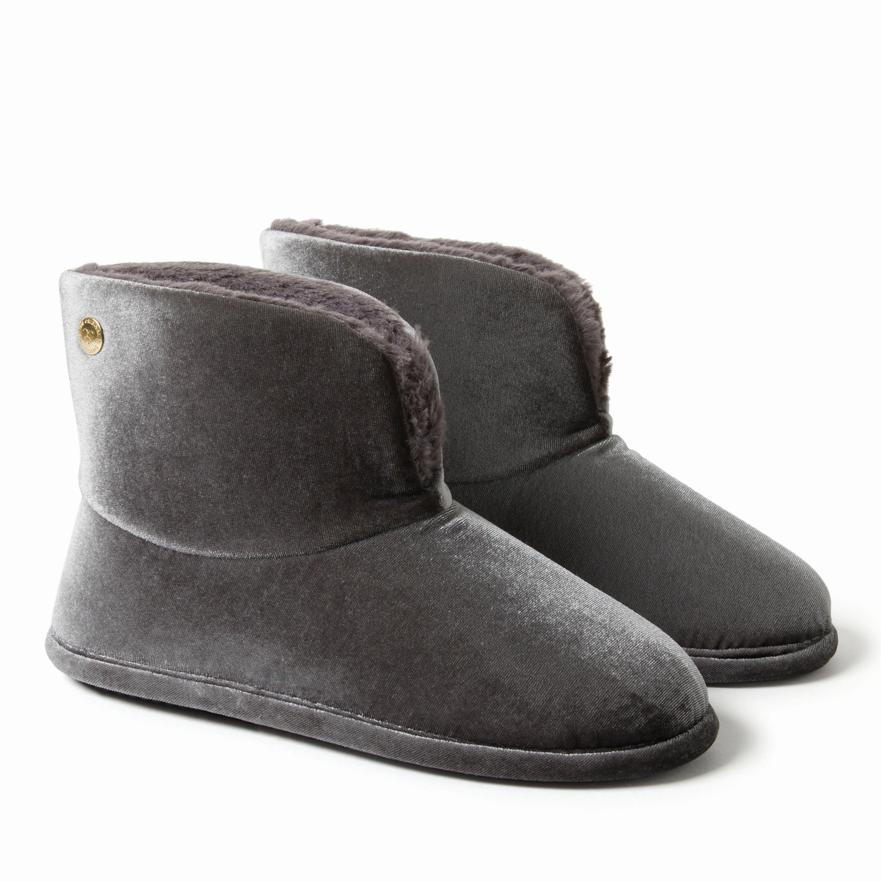 Dearfoams Women's Sara Shiny Velour Bootie Slippers Cozy Womens Slippers discount