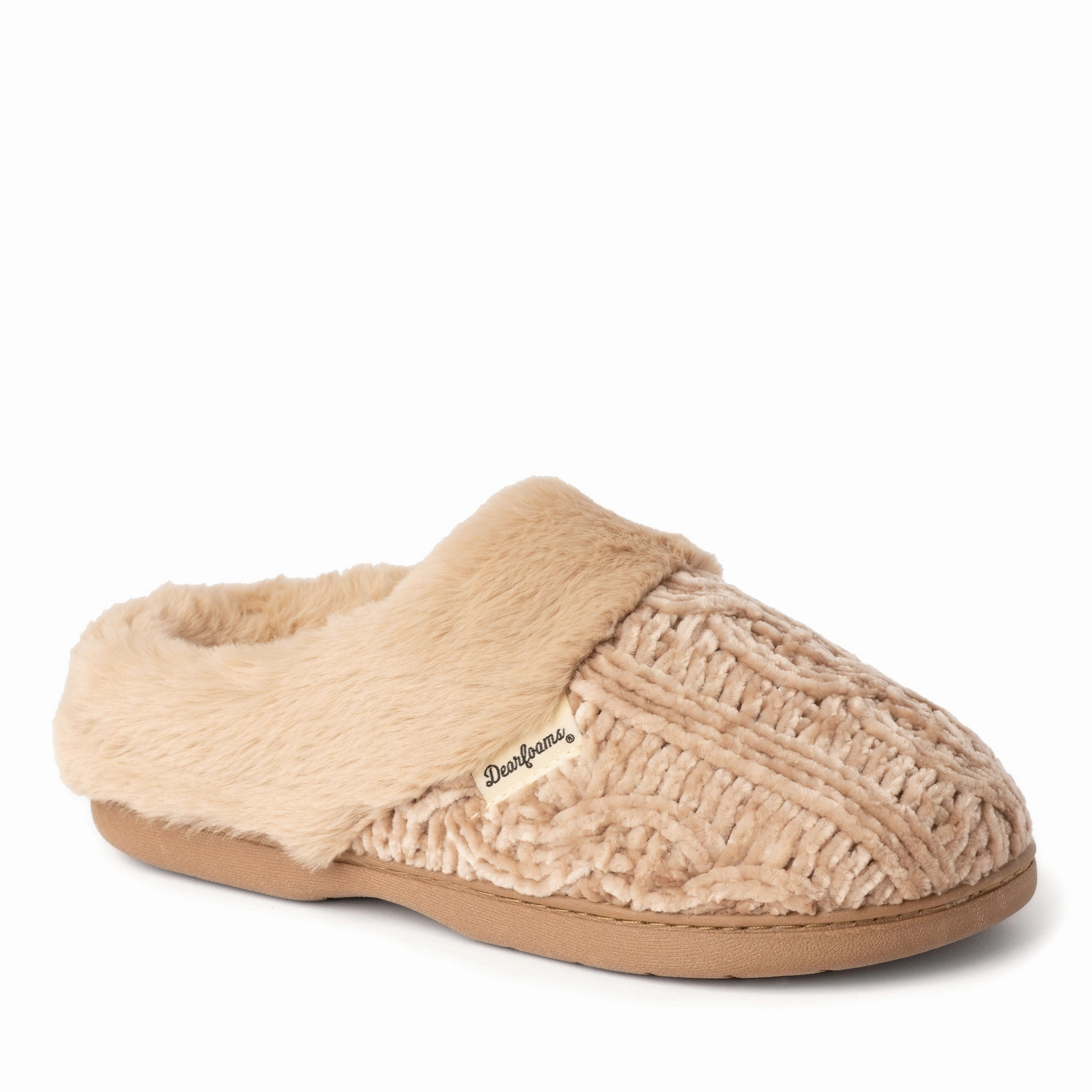 Dearfoams Womens Claire Cable Knit Chenille Clog Slipper