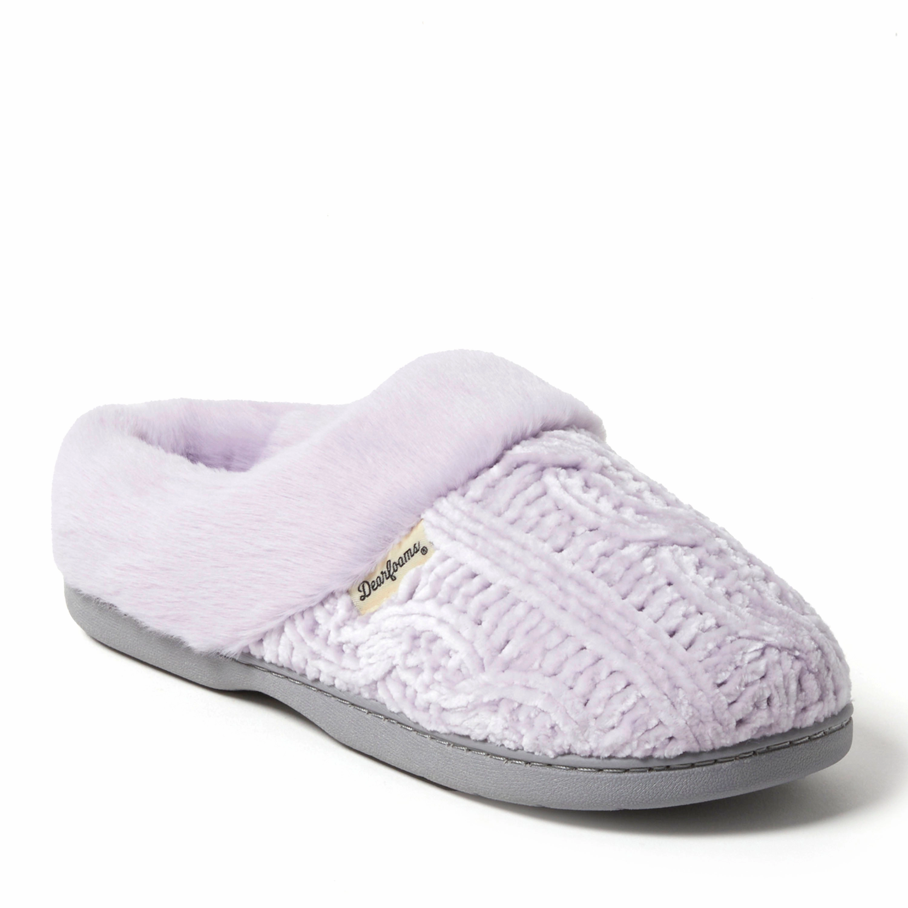 Dearfoams Womens Claire Cable Knit Chenille Clog Slipper
