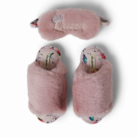 Dearfoams Womens Louise Furry Cross Band Slide with Eyemask Cozy Womens Slippers discount