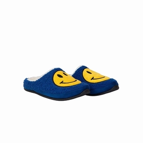 Deer Stags Clogs Men's US 8 Blue Smiley Face Faux Fur Slip On Slippers GBNC533 Mens Slippers clearance sale