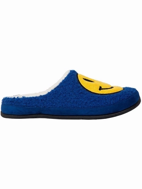 Deer Stags Smiley Face Slide Slippers Men's Blue Faux Fur Memory Foam MKZZ88 Mens Sandals outlet deals