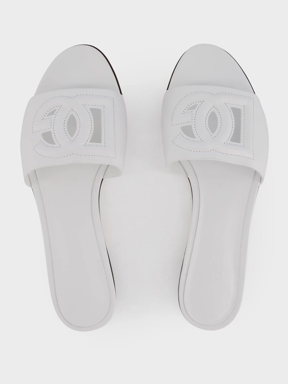 DG Logo White Calfskin Sliders