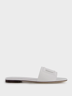 DG Logo White Calfskin Sliders Womens Sandals mega clearance
