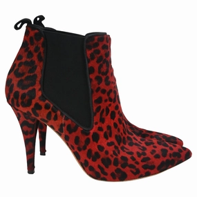 Dior Leopard Print Ankle Boots in Red Pony Hair Womens Boots clearance deals