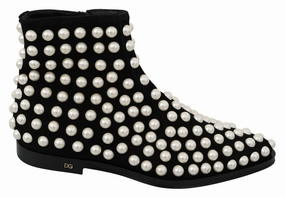 Dolce & Gabbana Chic Suede Ankle Boots with Women's Pearls Promo on Womens Fashionable Boots
